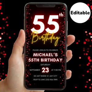 男性向けデジタル55歳の誕生日招待状、55歳の誕生日招待状、デジタル誕生日招待状、招待状テンプレート、ビデオ招待状