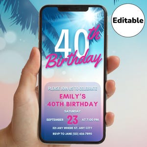 Caribbean 40th Birthday Invitation, 40th Birthday Invite, Digital Birthday Invitation, Invitation Template, Video Invitation, Editable