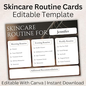 Skincare Routine, Cards, Editable, Esthetician Template, Esthetician Forms, Skincare Chart, Skincare Planner, Treatment Plan, Skincare, PDF