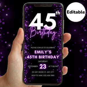 Digital 45th Birthday Invitation for Women, 45th Birthday Invite, Digital Birthday Invitation, Invitation Template, Video Invitation