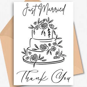 Carte de remerciement pour gâteau de mariage Just Married, carte de remerciement de mariage, carte de mariage, carte de mariage, carte de remerciement personnalisée, carte de voeux