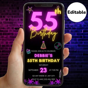 女性向け55歳の誕生日デジタル招待状、55歳の誕生日招待状、デジタル誕生日招待状、招待状テンプレート、ビデオ招待状