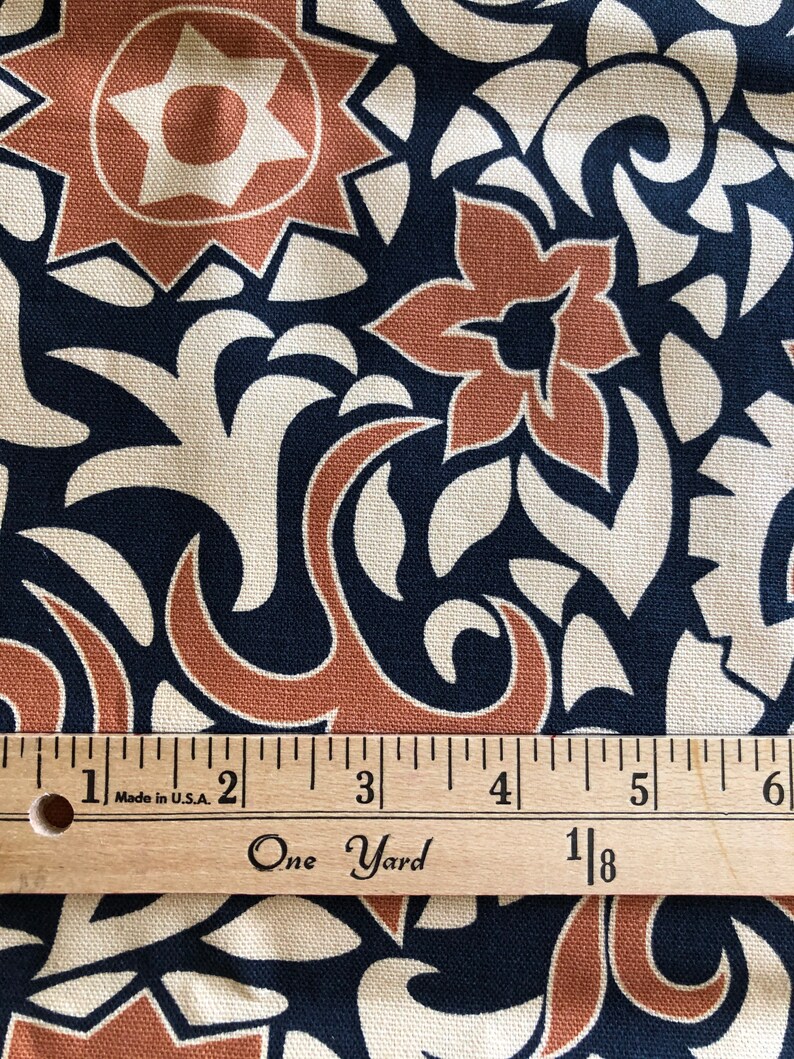 Joann Fabric navy blue with orange and gold geometric design Etsy
