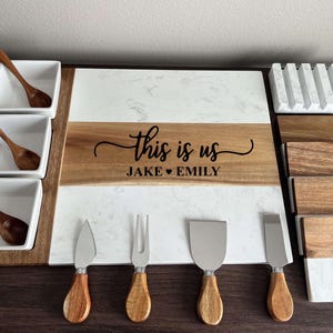 Personalized Serving Board, Family Gift, Gift for Newlyweds, CheeseBoard with Utensils, Engraved Wedding Gift, Custom Charcuterie Board - 4