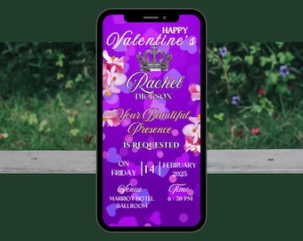 Valentine's Date Night Invitation. Digital Musical Animated Purple hearts Theme Valentines Day Invite. Dinner eVite. DIY Editable Template
