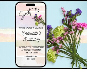 Pastel Teen Girl Invitation, Mobile Evite, DIY Girl Invite, Digital Download, Canva Edit, Editable Mobile Invitation,  Young Girls Invite