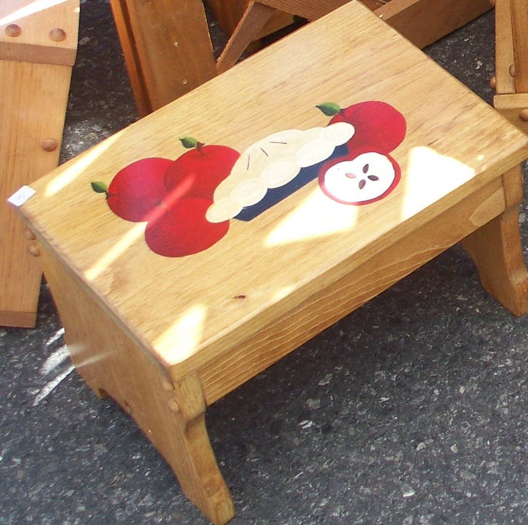 Step stool wooden step stool acrylic painting red and green Etsy