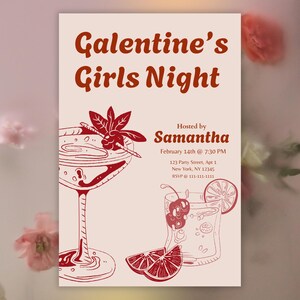 Girls Night Galentine Party Invitation | Valentine&#39;s Day | Girls Brunch | Girl Dinner | Vintage Style Editable Digital Invitation Template