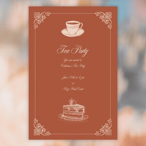 Tea Party Invitation | High Tea | Mother&#39;s Day Brunch | Afternoon Tea Party | Vintage Style Editable Digital Invitation Template