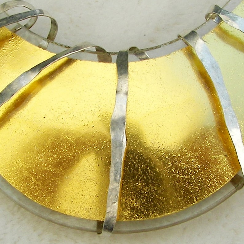 Silver Designer Pendant with Gold in Glass Piece