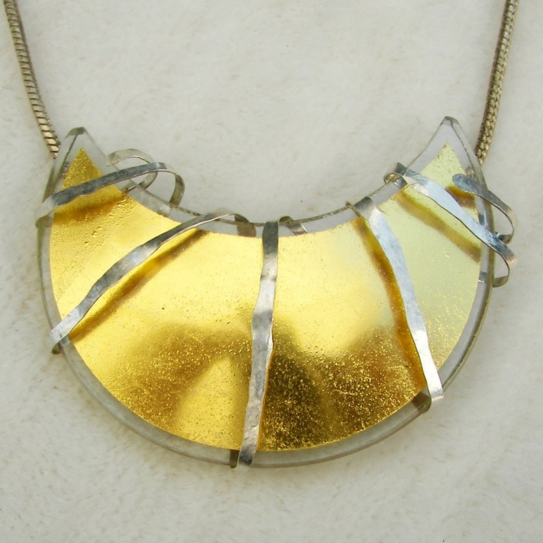 Silver Designer Pendant with Gold in Glass Piece