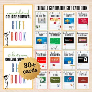 Livret de livret de cartes-cadeau de remise des diplômes modifiable pour garçon ou fille, livre de cartes-cadeau universitaire pour homme, 4 x 6 cartes 5 x 7 cadeau de dernière minute pour diplômé