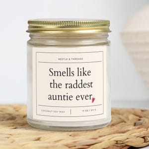 Smells Like the Raddest Auntie Ever Candle, Funny New Aunt Gift, Pregnancy Announcement,  Gifts from Niece or Nephew, Auntie Reveal Candle