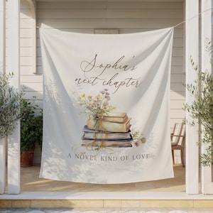 Letrero de bienvenida para despedida de soltera &quot;Su próximo capítulo&quot;, telón de fondo de &quot;Un amor novedoso&quot;, decoración para amantes de los libros, pancarta de cuentos