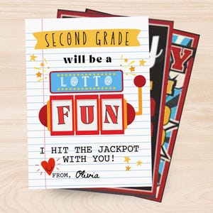 Portatarjetas de regalo para maestros de lotería de segundo grado / Boleto de lotería imprimible / Etiqueta editable para regreso a clases / Descarga instantánea / Regalo para maestros nuevos