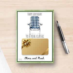 Klassischer Geburtstagsgeschenk-Kartenhalter | Vintage Rasenstuhl Editable Canva Printable | Sofortiger digitaler Download | Last Minute für Freund oder Papa
