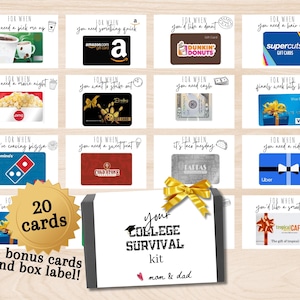 Trousse de survie à l'université, porte-cartes cadeau imprimable pour étudiants, cadeau de fin d'études secondaires des parents, kit de soins, téléchargement immédiat au format PDF