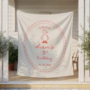 Lucky Duck Birthday Backdrop: Farm Party Banner, Custom Age Tapestry Large Sign