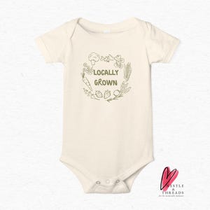 Locally Grown Baby Onesie, Cute Organic Baby Shirt, Vegan Infant Gift, Farmers Market Baby Tee, Eco-Friendly