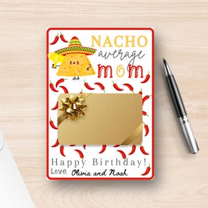 Porta-cartão de presente de aniversário para mãe | Impressão divertida e editável em Canva | Download digital instantâneo Nacho Lover | Cartão-presente para mãe