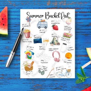 Lista de actividades de verano imprimible, lista de verificación estacional para familias, solteros y parejas, cuenta regresiva de verano, página de planificación, póster de actividades de verano