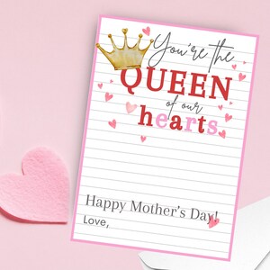 Tarjetero para el Día de la Madre, Tarjeta imprimible para el Día de la Madre, Tarjeta de regalo para mamá, Descarga instantánea, Canva, Reina de Corazones