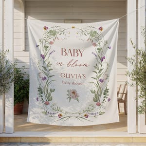 Custom Baby in Bloom Baby Shower Banner, Wildflower Baby Shower Backdrop, Floral Decor, Gender Neutral Sweet Flower Fabric Flag