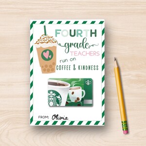 Cadeaukaarthouder vierde leerjaar | Leraar koffiekaart | Afdrukbare eerste schooldag | Bewerkbare canvastag | Direct downloaden
