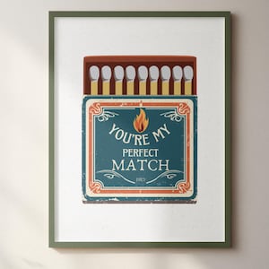 Perfect Match Vintage Matchbook Poster,Bachelorette Decor,Anniversary Gifts, Gifr for Him,, Her, Couples, Valentine&#39;s Day Print,Love Decor