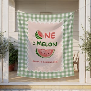 One In A Melon First Birthday Banner, Watermelon 1st Backdrop, Personalized Girl Pink Summer Flag, One First Birthday Fabric Party Decor
