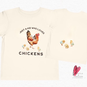 Just A Kid Who Loves Chickens Toddler Shirt, Backyard Chicken Farmer Kid&#39;s Shirt,  Chicken Obsessed, Boho Natural Homestead Farm Youth Tee
