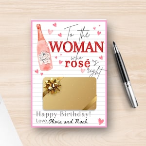 Porta-cartão de presente de aniversário Rosé | Impressão divertida e editável do Canva | Download digital instantâneo | Presente para mãe, madrasta, mãe ou avó
