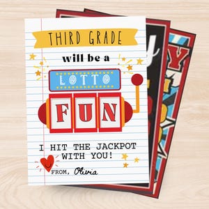 Portatarjetas de regalo para maestros de lotería de tercer grado / Boleto de lotería imprimible / Etiqueta editable para regreso a clases / Descarga instantánea / Regalo para maestros nuevos