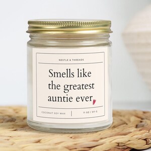 Smells Like the Greatest Auntie Ever Candle | Funny New Aunt Gift | Pregnancy Announcement Candle | Gift from Niece or Nephew, Reveal Candle