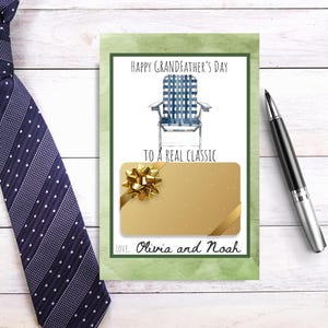 Porta-cartão de presente engraçado para o dia dos avós Feliz dia dos avós para um verdadeiro cartão clássico para impressão com cadeira de gramado vintage PDF editável Canva
