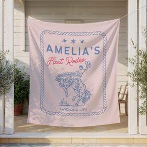 My First Rodeo Banner, Pink Cowboy Birthday Backdrop, Wild West 1st Birthday Fabric Flag