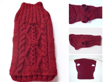 Small dog sweater  hand knit. Dogs less than 5 lbs.  Chihuahua, Yorkie, Toy Poodle. Cranberry Red color yarn. Hand knit.Ready for shipping.