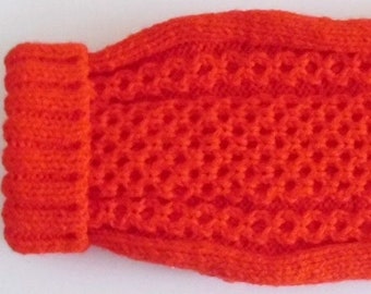 Red Hand knit Dog sweater XS size . Dogs less than 5 lbs. Chihuahua,Yorkie,Toy Poodle. Cable pattern. Ready to ship from Canada.