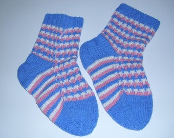 Cotton socks striped hand knit non elastic diabetes friendly for women. Sole length 8.5" Multicolor striped socks. Ready to ship from Canada