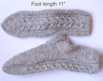 Slipper socks Wool socks hand knit Ready to ship. reinforced heel Boot liner socks Sole length 8 Length from cuff to heel 11 Cabled