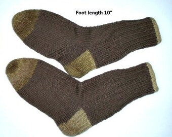 Slipper socks Wool socks hand knit Ready to ship. reinforced heel Boot liner socks Sole length 8 Length from cuff to heel 11 Cabled