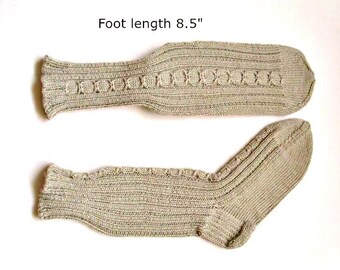 Slipper socks Wool socks hand knit Ready to ship. reinforced heel Boot liner socks Sole length 8 Length from cuff to heel 11 Cabled