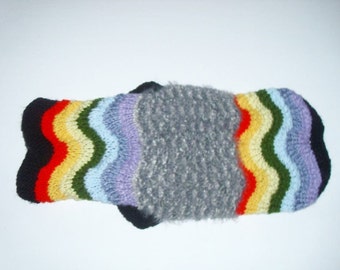 Hand knit rainbow dog sweater.  Multicolored Chevron design. Length 17" Chest circumference 16" Ready to ship from Canada.