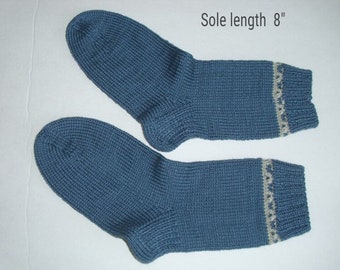 Socks cotton hand knit. Sole length 8" Non elastic  diabetes friendly socks.  . Denim blue color. Reinforced heel. Ready to ship from Canada
