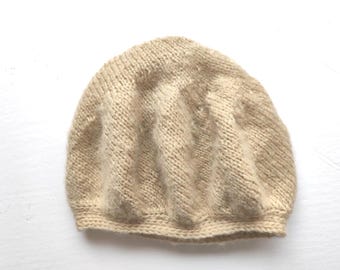 Vintage Mid Century Cream Knit Beret Hat With Pom - Etsy New  display picture 2
