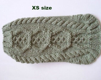 Dog sweater hand knit. XS size.Dogs less than 5 lbs. Chihuahua,Yorkie,Toy Poodle.Mint green,cable pattern. Dog winter jumper. Ready to ship.