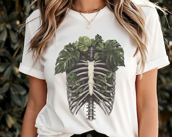 Skeleton Body Tropical Plant Shirt, Monstera Leaf, Trendy Plant Lover Gift, Cool Plant Shirt, Cottagecore plant shirt gift under 20