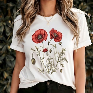 Vintage Poppy Flower Cottagecore Shirt, Wildflower Graphic Shirt, Plant Lover Gift Under 20, Retro Plant Lover Shirt, Boho Plant Lady