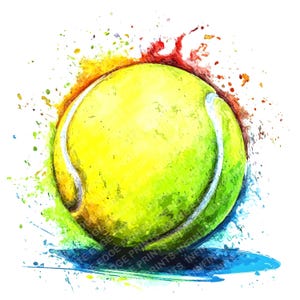 12 akwarelowych piłek tenisowych, clipartów sportowych, rozpryski piłek tenisowych, drukowana sztuka sportowa, wysokiej jakości JPG, rękodzieło papierowe, dziennik śmieci