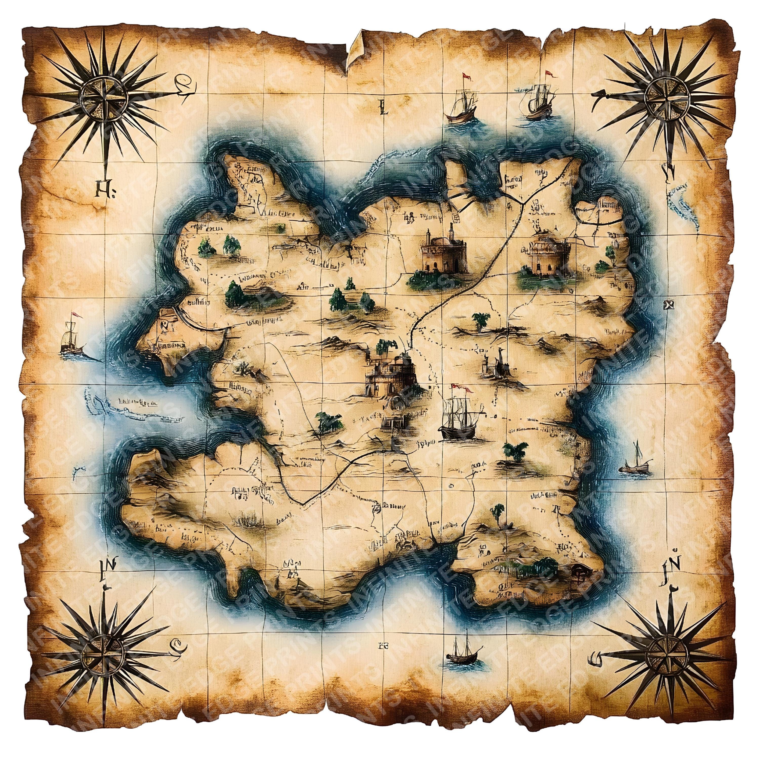 Vintage Pirate Map Clipart: Watercolor Treasure Map Jpgs (digital ...